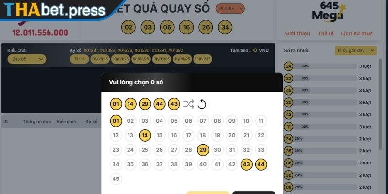 Hoàn tất thanh toán theo cách chơi bao 5 Vietlott 6/45