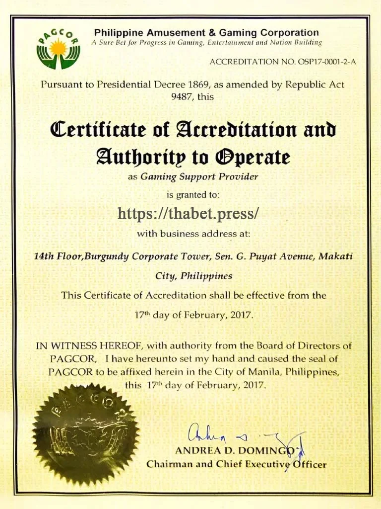 Giấy phép hoạt động Thabet