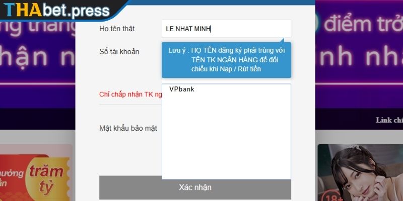 Hoàn tất xác minh lệnh rút tiền THABET